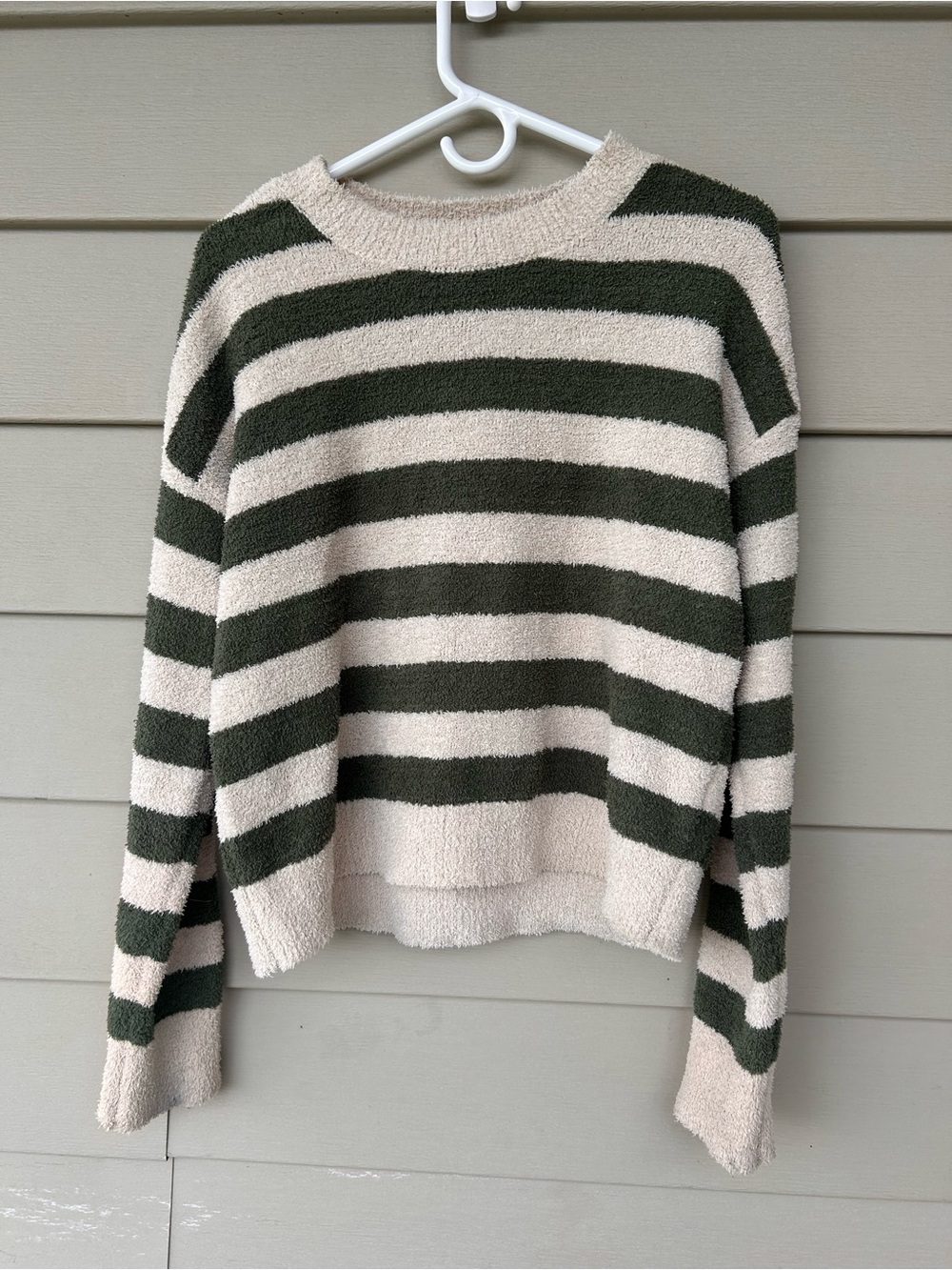 Altar'd State Olive & Cream Striped Crew Sweater